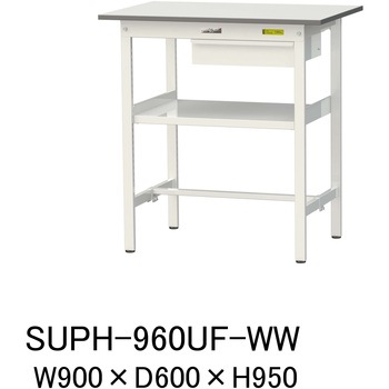 軽量作業台/耐荷重150kg_引き出し付_中間棚付固定式H950_ワークテーブル150シリーズ 山金工業