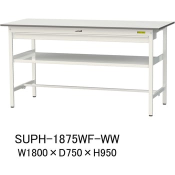 軽量作業台/耐荷重150kg_ワイド引き出し付_中間棚付固定式H950_ワークテーブル150シリーズ 山金工業