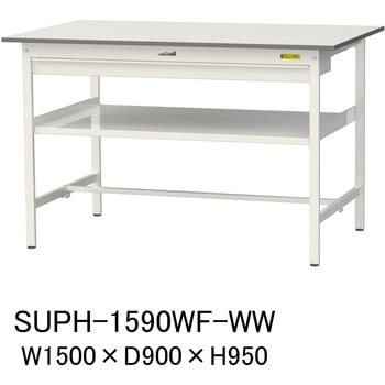 軽量作業台/耐荷重150kg_ワイド引き出し付_中間棚付固定式H950_ワークテーブル150シリーズ 山金工業