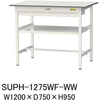 軽量作業台/耐荷重150kg_ワイド引き出し付_中間棚付固定式H950_ワークテーブル150シリーズ 山金工業