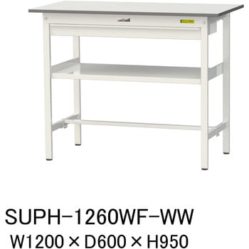 軽量作業台/耐荷重150kg_ワイド引き出し付_中間棚付固定式H950_ワークテーブル150シリーズ 山金工業
