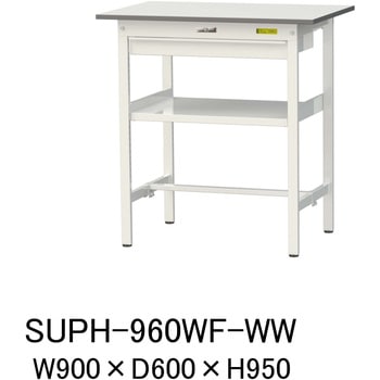 軽量作業台/耐荷重150kg_ワイド引き出し付_中間棚付固定式H950_ワークテーブル150シリーズ 山金工業
