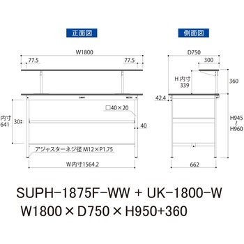 軽量作業台/耐荷重150kg_架台付_中間棚付固定式H950_ワークテーブル150シリーズ 山金工業