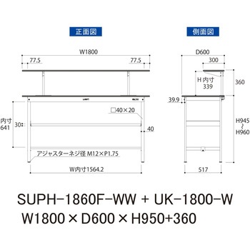 軽量作業台/耐荷重150kg_架台付_中間棚付固定式H950_ワークテーブル150シリーズ 山金工業