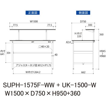 軽量作業台/耐荷重150kg_架台付_中間棚付固定式H950_ワークテーブル150シリーズ 山金工業