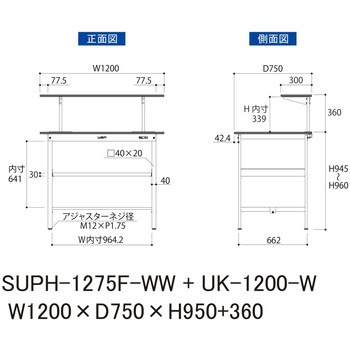 軽量作業台/耐荷重150kg_架台付_中間棚付固定式H950_ワークテーブル150シリーズ 山金工業
