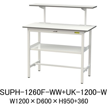 軽量作業台/耐荷重150kg_架台付_中間棚付固定式H950_ワークテーブル150シリーズ 山金工業