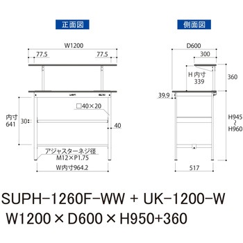 軽量作業台/耐荷重150kg_架台付_中間棚付固定式H950_ワークテーブル150シリーズ 山金工業