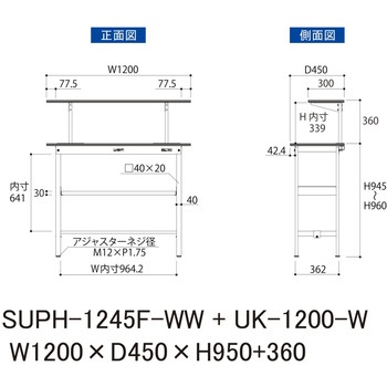 軽量作業台/耐荷重150kg_架台付_中間棚付固定式H950_ワークテーブル150シリーズ 山金工業