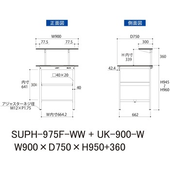 軽量作業台/耐荷重150kg_架台付_中間棚付固定式H950_ワークテーブル150シリーズ 山金工業