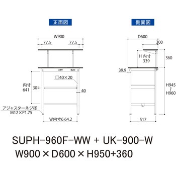 軽量作業台/耐荷重150kg_架台付_中間棚付固定式H950_ワークテーブル150シリーズ 山金工業