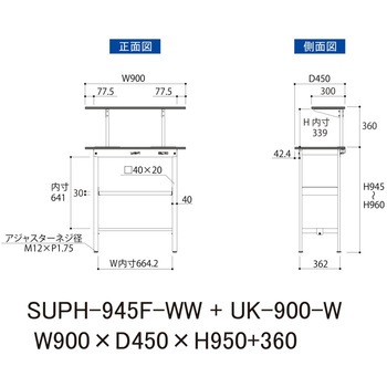 軽量作業台/耐荷重150kg_架台付_中間棚付固定式H950_ワークテーブル150シリーズ 山金工業