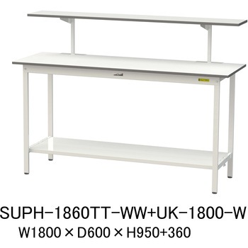 軽量作業台/耐荷重150kg_架台付_固定式H950_全面棚板付_ワークテーブル150シリーズ 山金工業