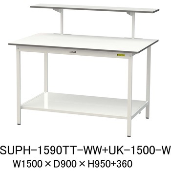 軽量作業台/耐荷重150kg_架台付_固定式H950_全面棚板付_ワークテーブル150シリーズ 山金工業