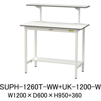 軽量作業台/耐荷重150kg_架台付_固定式H950_半面棚板付_ワークテーブル150シリーズ 山金工業