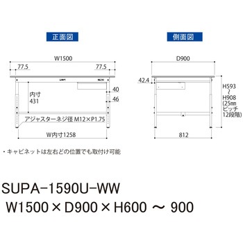軽量作業台/耐荷重150kg_引き出し付_高さ調整H600～900_ワークテーブル150シリーズ 山金工業