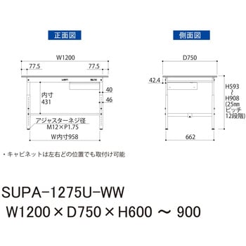 軽量作業台/耐荷重150kg_引き出し付_高さ調整H600～900_ワークテーブル150シリーズ 山金工業