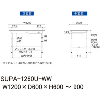 軽量作業台/耐荷重150kg_引き出し付_高さ調整H600～900_ワークテーブル150シリーズ 山金工業