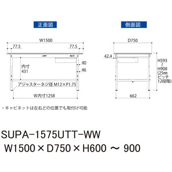 軽量作業台/耐荷重150kg_引き出し付_高さ調整H600～900_全面棚板付_ワークテーブル150シリーズ 山金工業