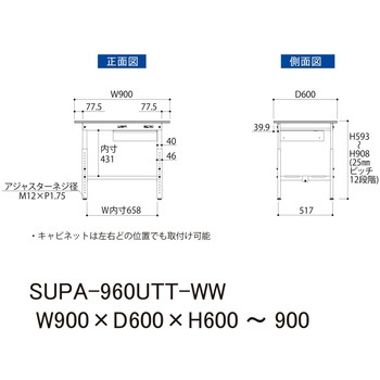 軽量作業台/耐荷重150kg_引き出し付_高さ調整H600～900_全面棚板付_ワークテーブル150シリーズ 山金工業