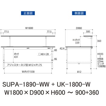 軽量作業台/耐荷重150kg_架台付_高さ調整H600～900_ワークテーブル150シリーズ 山金工業