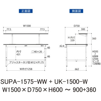 軽量作業台/耐荷重150kg_架台付_高さ調整H600～900_ワークテーブル150シリーズ 山金工業