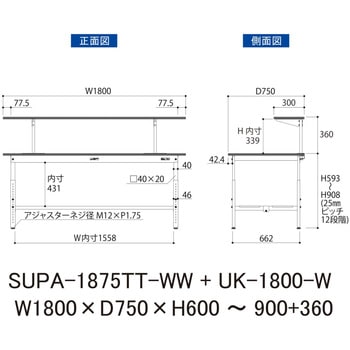 軽量作業台/耐荷重150kg_架台付_高さ調整H600～900_全面棚板付_ワークテーブル150シリーズ - 山金工業