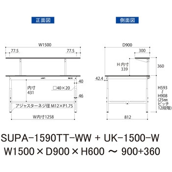 軽量作業台/耐荷重150kg_架台付_高さ調整H600～900_全面棚板付_ワークテーブル150シリーズ 山金工業