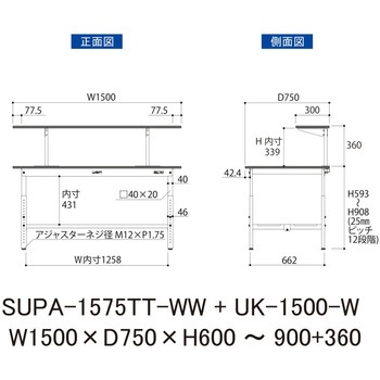 軽量作業台/耐荷重150kg_架台付_高さ調整H600～900_全面棚板付_ワークテーブル150シリーズ 山金工業