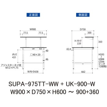 軽量作業台/耐荷重150kg_架台付_高さ調整H600～900_全面棚板付_ワークテーブル150シリーズ 山金工業