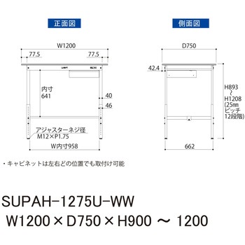 軽量作業台/耐荷重150kg_引き出し付_高さ調整H900～1200_ワークテーブル150シリーズ 山金工業