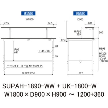軽量作業台/耐荷重150kg_架台付_高さ調整H900～1200_ワークテーブル150シリーズ 山金工業