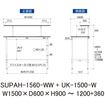 軽量作業台/耐荷重150kg_架台付_高さ調整H900～1200_ワークテーブル150シリーズ 山金工業