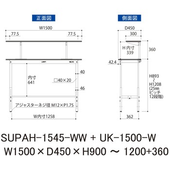 軽量作業台/耐荷重150kg_架台付_高さ調整H900～1200_ワークテーブル150シリーズ 山金工業