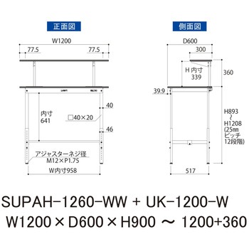 軽量作業台/耐荷重150kg_架台付_高さ調整H900～1200_ワークテーブル150シリーズ 山金工業
