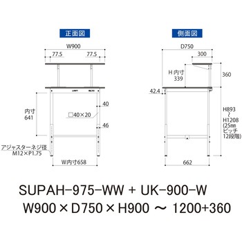 軽量作業台/耐荷重150kg_架台付_高さ調整H900～1200_ワークテーブル150シリーズ 山金工業