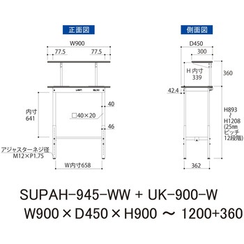 軽量作業台/耐荷重150kg_架台付_高さ調整H900～1200_ワークテーブル150シリーズ 山金工業