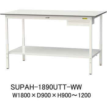 軽量作業台/耐荷重150kg_引き出し付_高さ調整H900～1200_全面棚板付_ワークテーブル150シリーズ 山金工業