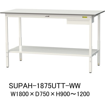 軽量作業台/耐荷重150kg_引き出し付_高さ調整H900～1200_全面棚板付_ワークテーブル150シリーズ 山金工業