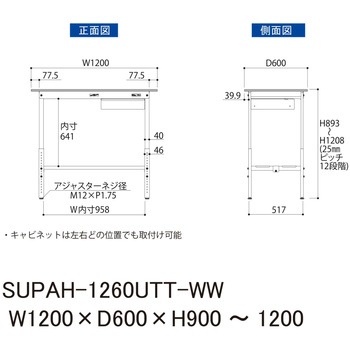 軽量作業台/耐荷重150kg_引き出し付_高さ調整H900～1200_全面棚板付_ワークテーブル150シリーズ 山金工業