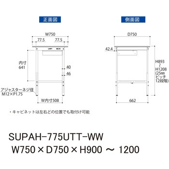 軽量作業台/耐荷重150kg_引き出し付_高さ調整H900～1200_全面棚板付_ワークテーブル150シリーズ 山金工業