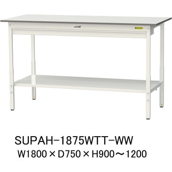 軽量作業台/耐荷重150kg_ワイド引き出し付_高さ調整H900～1200_全面棚板付_ワークテーブル150シリーズ 山金工業