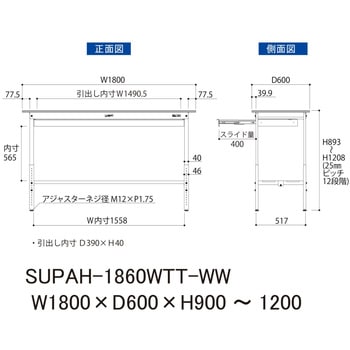 軽量作業台/耐荷重150kg_ワイド引き出し付_高さ調整H900～1200_全面棚板付_ワークテーブル150シリーズ 山金工業