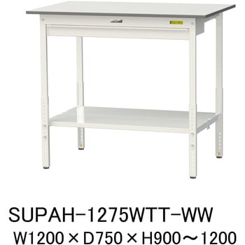 軽量作業台/耐荷重150kg_ワイド引き出し付_高さ調整H900～1200_全面棚板付_ワークテーブル150シリーズ 山金工業