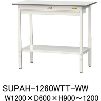 軽量作業台/耐荷重150kg_ワイド引き出し付_高さ調整H900～1200_全面棚板付_ワークテーブル150シリーズ 山金工業