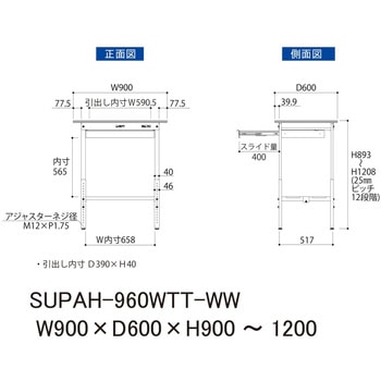 軽量作業台/耐荷重150kg_ワイド引き出し付_高さ調整H900～1200_全面棚板付_ワークテーブル150シリーズ 山金工業