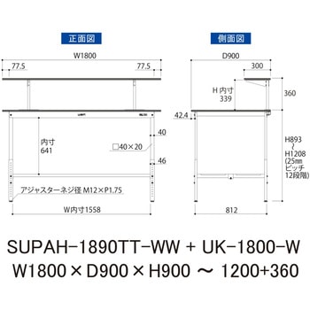 軽量作業台/耐荷重150kg_架台付_高さ調整H900～1200_全面棚板付_ワークテーブル150シリーズ - 山金工業