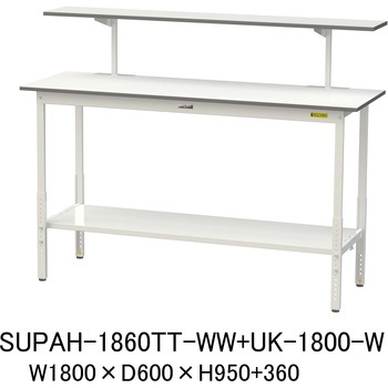 軽量作業台/耐荷重150kg_架台付_高さ調整H900～1200_全面棚板付_ワークテーブル150シリーズ 山金工業