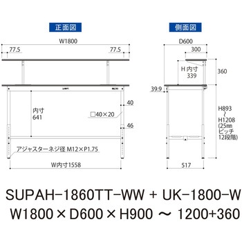 軽量作業台/耐荷重150kg_架台付_高さ調整H900～1200_全面棚板付_ワークテーブル150シリーズ 山金工業