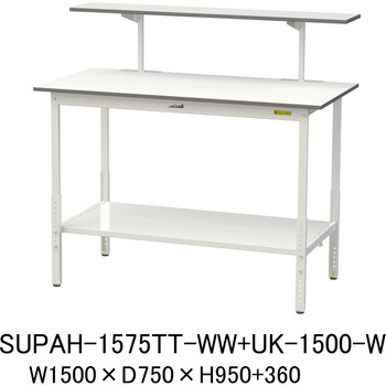 軽量作業台/耐荷重150kg_架台付_高さ調整H900～1200_全面棚板付_ワークテーブル150シリーズ 山金工業